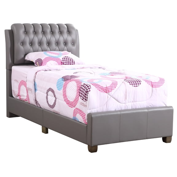 JERFIT Modern Twin Size PU Leather Platform Bed Frame with Foam Padding, Light Grey Upholstered Low Profile Bedroom Furniture