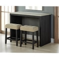 thumbnail image 1 of JERFIT Modern Two-Tone Dining Table Set with Travertine Top and 2 Upholstered Stools, 1 of 8