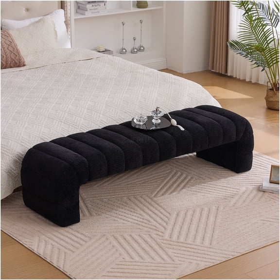 JERFIT Modern Upholstered Chaise Lounge Bench with Channel Tufting, 69.7" Wide Armless Daybed Ottoman for Bedroom, Living Room, Entryway, Black Chenille