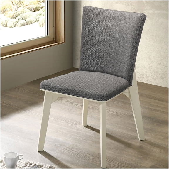 JERFIT Modern Upholstered Dining Chairs Set of 2, Grey Fabric Side Chairs with White Angular Base for Kitchen and Dining Room