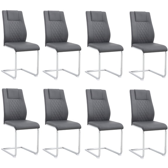 JERFIT Modern Upholstered Dining Chairs Set of 8, PU Leather Padded Side Chairs with Metal Legs for Kitchen Dining Room, Grey