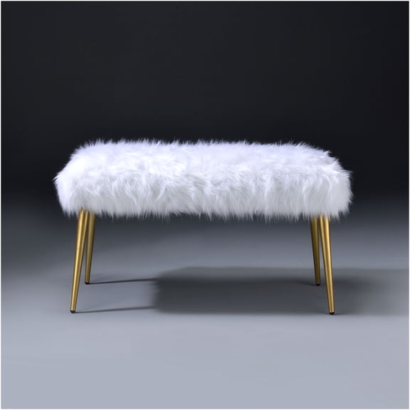 JERFIT Modern Upholstered Faux Fur Bench with Gold Metal Legs, Glam Accent Stool for Bedroom, Entryway, Living Room