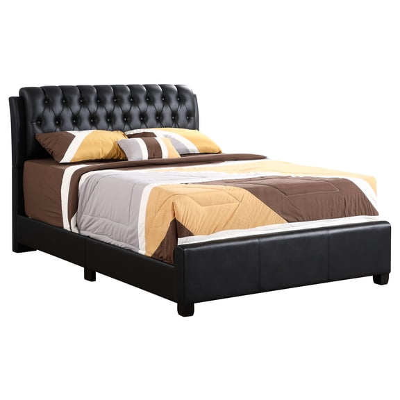 JERFIT Modern Upholstered Full Size Bed Frame with Foam Padding, Black PU Leather Platform Bed with Strong Metal Legs, Easy Assembly, Contemporary Style