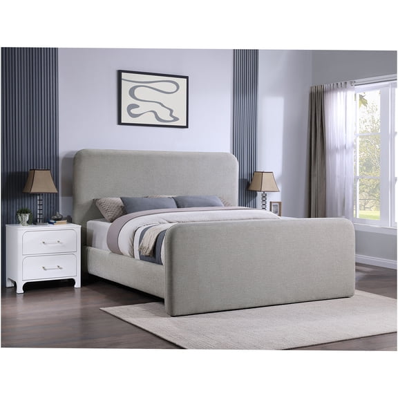 JERFIT Modern Upholstered Platform Bed Frame, Eastern King Size, Grey Fabric, No Box Spring Needed with Storage Base