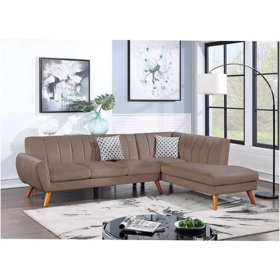 JERFIT Modern Velvet 2-Piece Sectional Sofa Set with Chaise, Light Brown Fabric Couch for Living Room