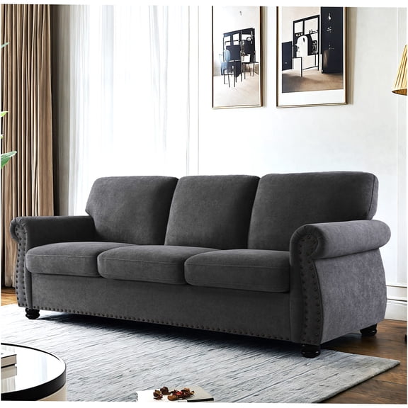 JERFIT Modern Velvet 3-Seater Sofa Couch with High Density Foam, Loose Back Pillows, Solid Wood Legs for Living Room, Apartment