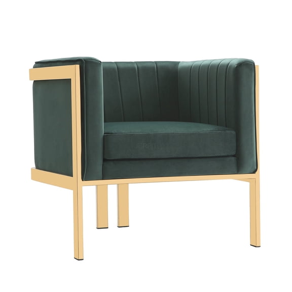 JERFIT Modern Velvet Accent Armchair with Stainless Steel Frame, Forest Green Lounge Chair for Living Room, Bedroom, No Assembly Required