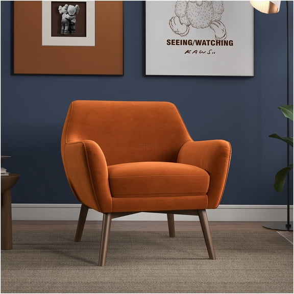 JERFIT Modern Velvet Accent Chair, Burnt Orange Upholstered Lounge Chair with Flared Arms for Living Room, Bedroom