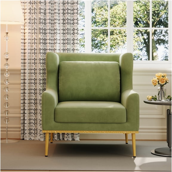 JERFIT Modern Velvet Accent Chair, Emerald Green Upholstered Armchair with High Back for Living Room, Bedroom, Reading Nook, Compact Sofa Chair with Sturdy Iron Frame