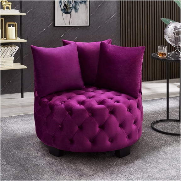 JERFIT Modern Velvet Accent Chair, Plush Upholstered Tufted Lounge Chair with Cushions, Comfortable Reading Armchair for Living Room, Bedroom, Violet