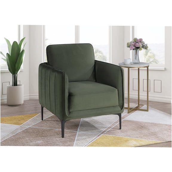 JERFIT Modern Velvet Accent Chair with Metal Legs, Dark Green Upholstered Armchair for Living Room, Reading Nook