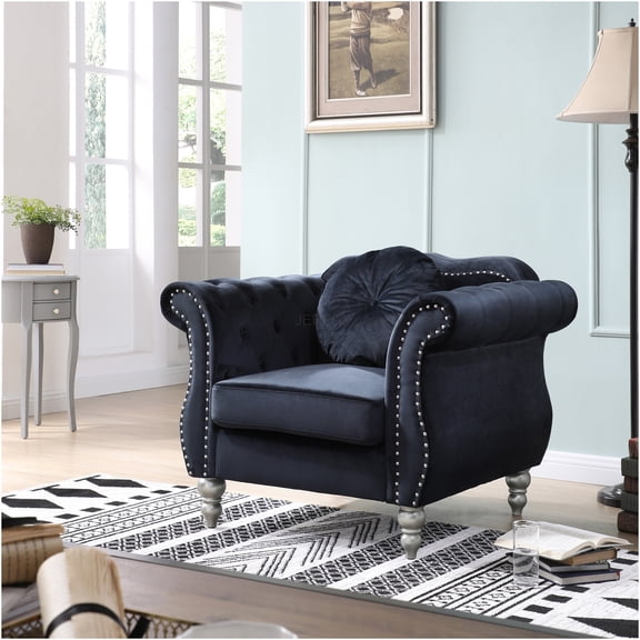 JERFIT Modern Velvet Accent Chair with Flared Arms, Black Upholstered Lounge Chair for Living Room, Bedroom, Reading Nook