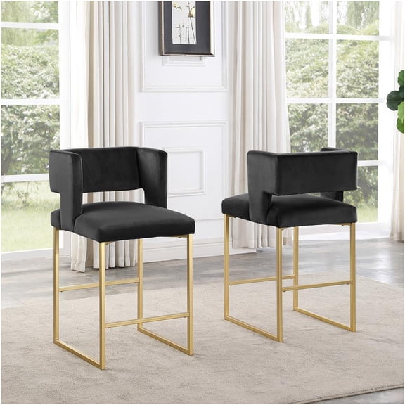JERFIT Modern Velvet Bar Stools Set of 2, Gold Metal Counter Height Stools for Kitchen Island, Dining & Home Decor