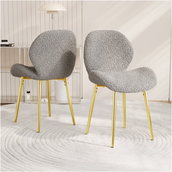 JERFIT Modern Velvet Dining Chairs Set of 2, Grey Upholstered Side Chairs with Gold Metal Legs for Kitchen, Restaurant, Office