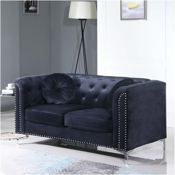 JERFIT Modern Velvet Loveseat Sofa for Small Space, Upholstered Settee Couch with Sloped Arms for Living Room, Apartment, Dorm