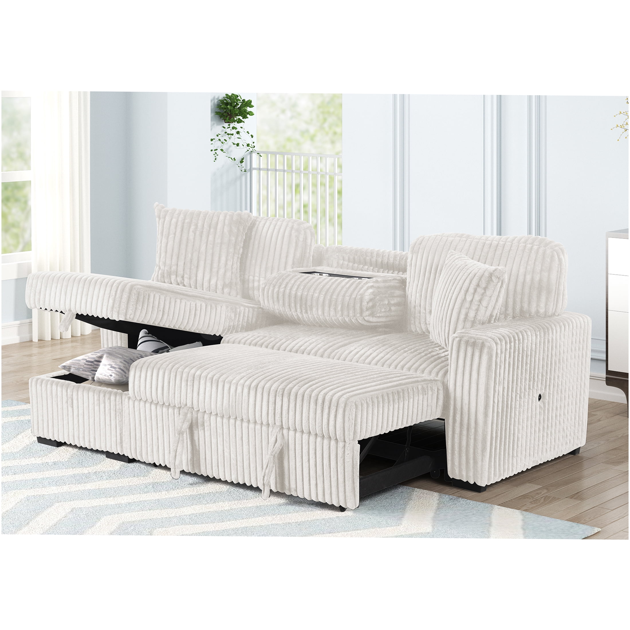 JERFIT Modern Velvet Plush Convertible Sofa Bed Sectional with Pull Out ...