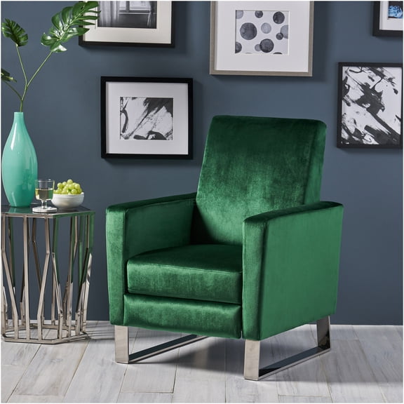 JERFIT Modern Velvet Push Back Recliner Chair with Metal Legs, Emerald Green Glam Living Room Accent Chair
