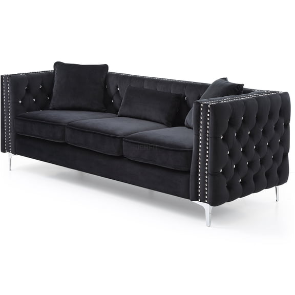 JERFIT Modern Velvet Sofa 3 Seater with Diamond Tufting and Chrome Legs for Small Space