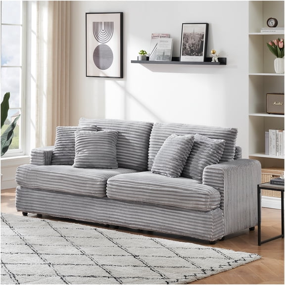 JERFIT Modern Velvet Sofa Couch for Living Room with Storage, Square Arms and Silver Nail Trim, 3-Seater
