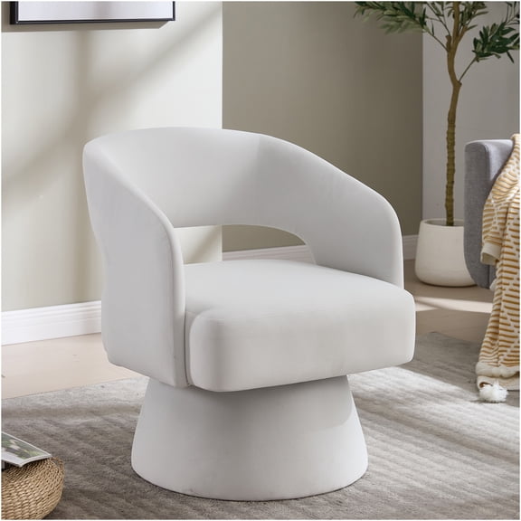 JERFIT Modern Velvet Swivel Accent Chair, 360 Degree Rotating Barrel Club Chair for Living Room, Bedroom, Office - Beige