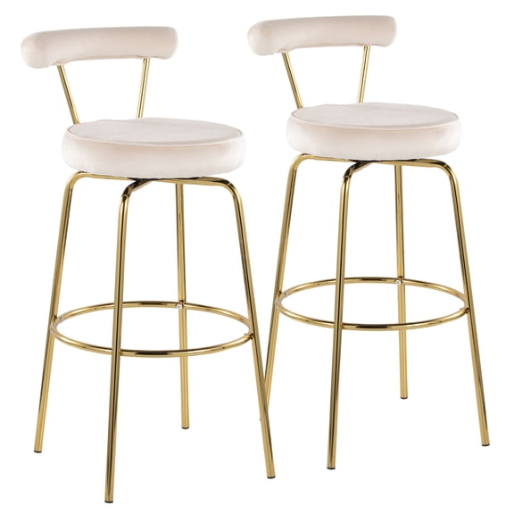 JERFIT Modern Velvet Swivel Bar Stools Set of 2, Cream Upholstery with Gold Metal Frame for Kitchen Island Counter