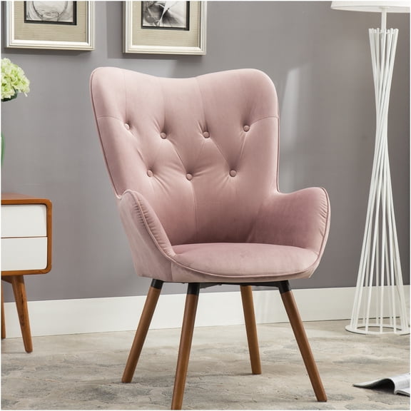JERFIT Modern Velvet Upholstered Accent Chair with Button Tufting, Plush Comfort for Living Room, Dining, Bedroom, Mauve