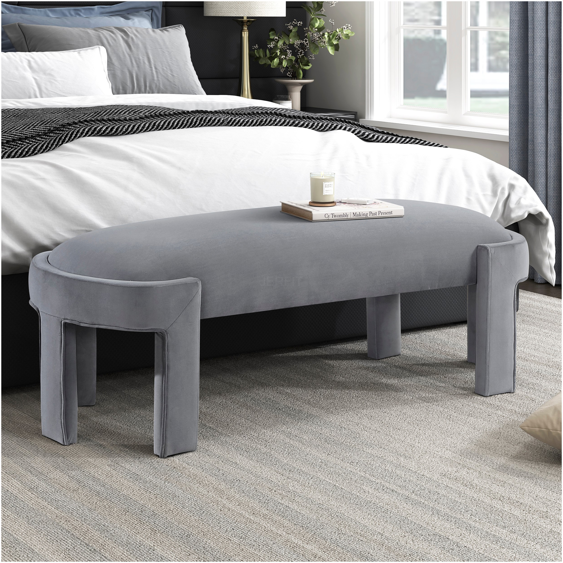 Grey Entry Bench JERFIT Modern Velvet Upholstered Bench with Storage, Gray Entryway ...