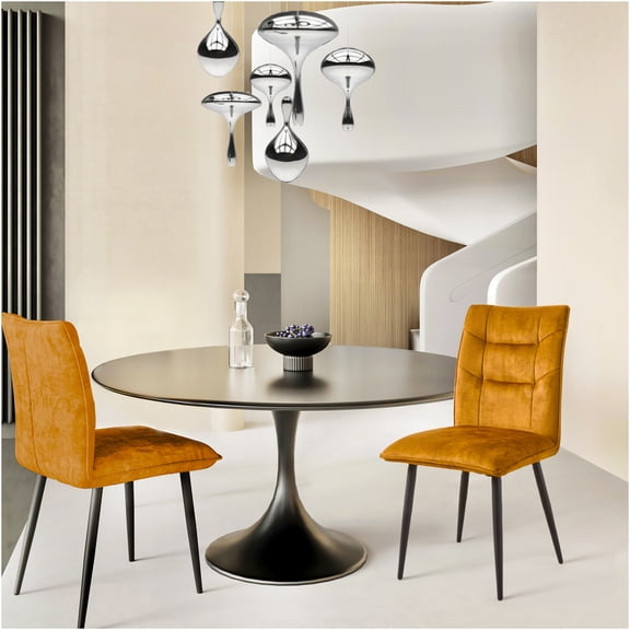 JERFIT Modern Velvet Upholstered Dining Chair Set of 2, Yellow Accent Chairs with Iron Frame for Kitchen, Dining Room, Office