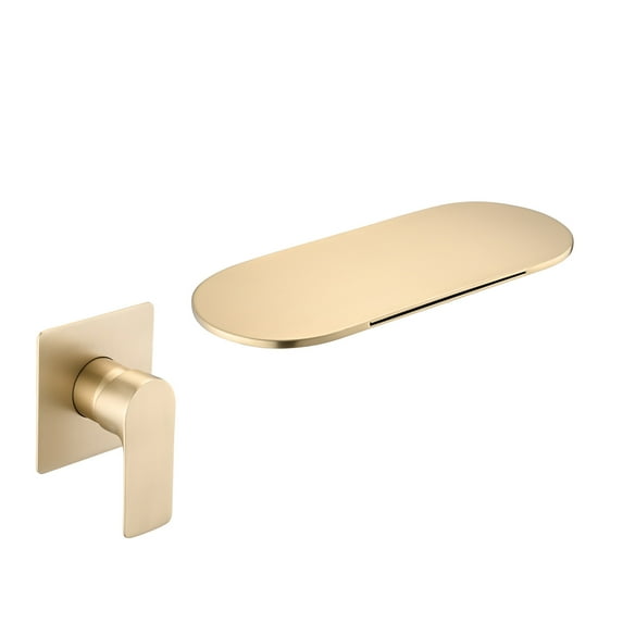 JERFIT Modern Wall Mount Waterfall Tub Filler Single Handle Brushed Gold Bathroom Faucet with Rough-in Valve, High Flow