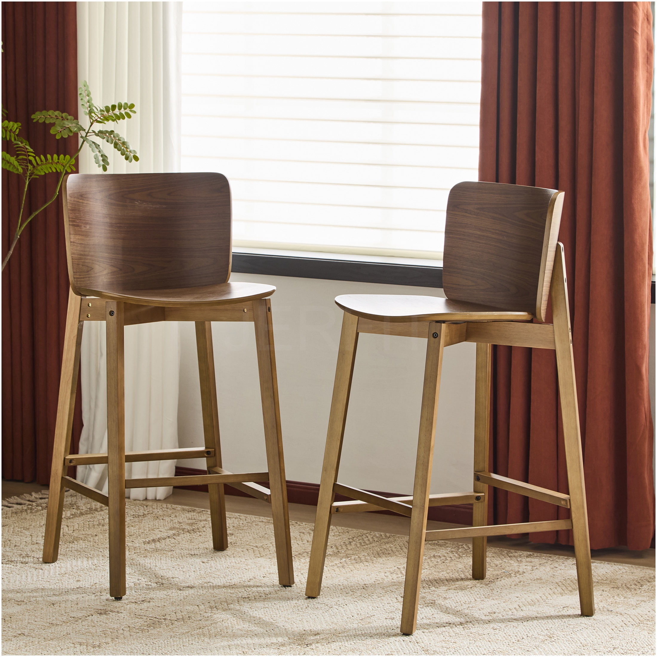 JERFIT Modern Walnut Bar Stools Set of 2 for Kitchen Island, Bentwood — free download