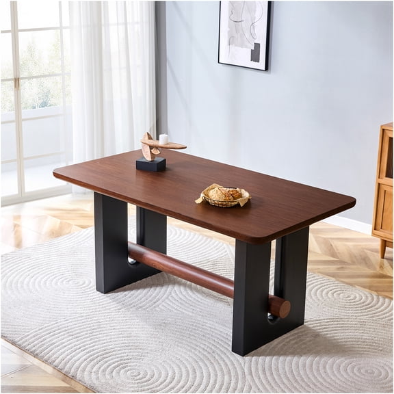 JERFIT Modern Walnut & Black Dining Table for Small Spaces, 2-4 Person Kitchen Table with Two-Tone Finish, Sturdy MDF Compact Apartment Furniture