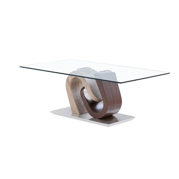 JERFIT Modern Walnut Coffee Table, Geometric Wave Base Sofa Table, Solid Wood & MDF Console Table for Living Room
