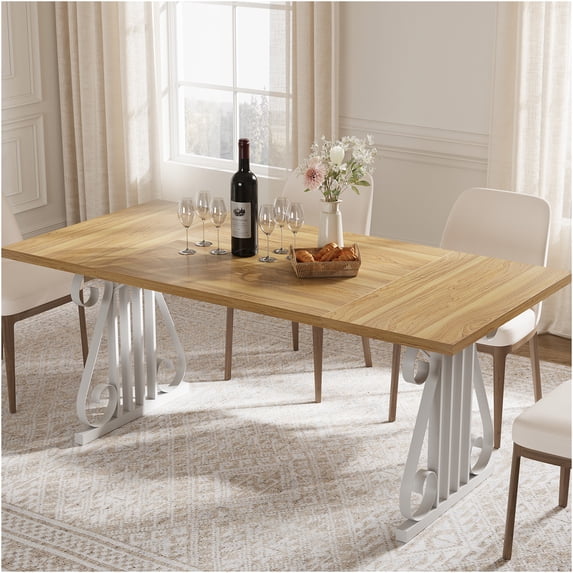 JERFIT Modern Walnut Dining Table for 6-8 People, Rectangular Kitchen ...