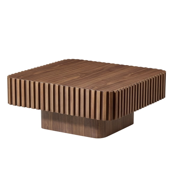 JERFIT Modern Walnut Drum Coffee Table, 31.5 Inch Square Wooden Cocktail Table with Sturdy MDF Base for Living Room, Bedroom