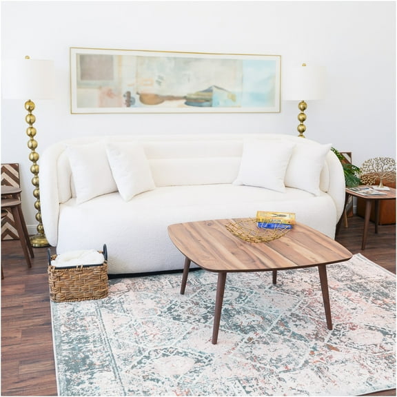 JERFIT Modern Walnut Square Coffee Table, Solid Wood Center Table for Living Room