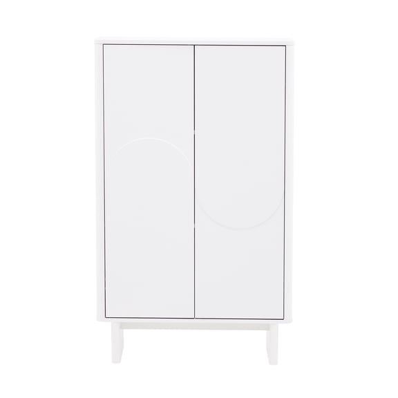 JERFIT Modern White Accent Cabinet with Soft-Close Doors, 3 Cubby Storage & Sled Base for Living Room, Bedroom, Dining Room