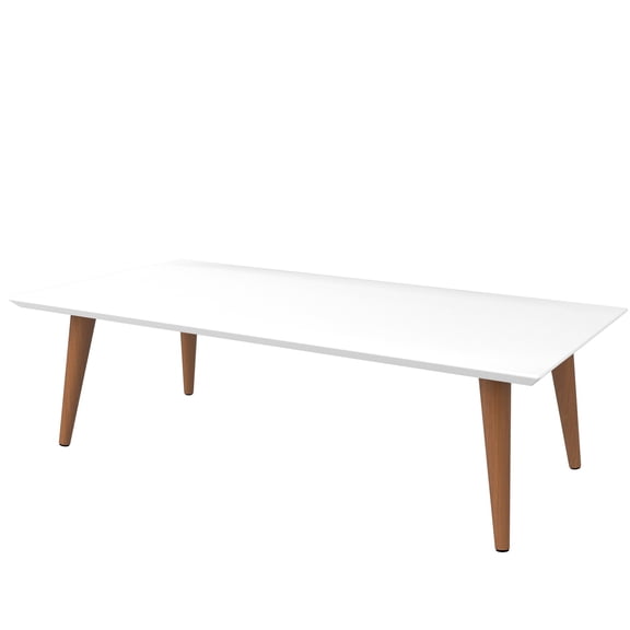 JERFIT Modern White Coffee Table with Lacquered Top, Rectangular Accent Table for Living Room, Sofa & Bedroom, Sturdy MDF & Solid Wood Legs