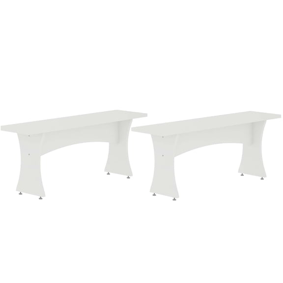 JERFIT Modern White Dining Bench Set of 2, Curved MDF Kitchen Bench with High Weight Capacity for Dining Room