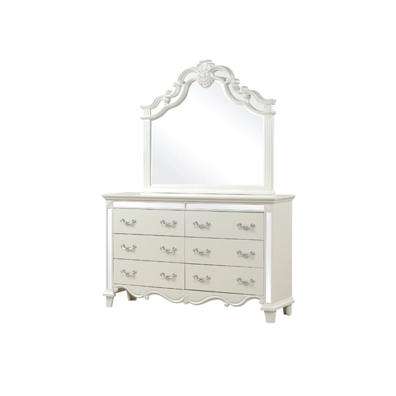 JERFIT Modern White Dresser with Mirror Style Frame, 5-Drawer Wood Bedroom Chest for Storage