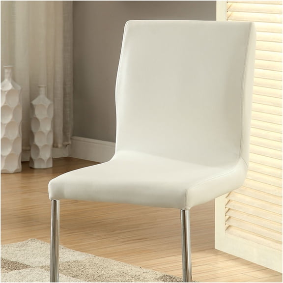 JERFIT Modern White Leatherette Dining Chairs Set of 2, Padded Side Chairs with Chrome Metal Legs for Kitchen Dining Room