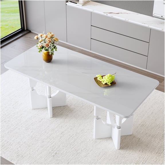 JERFIT Modern White Marble Dining Table with Metal Frame, Small Space Kitchen Table for 2-4 People, Easy Assembly Compact Desk for Apartment