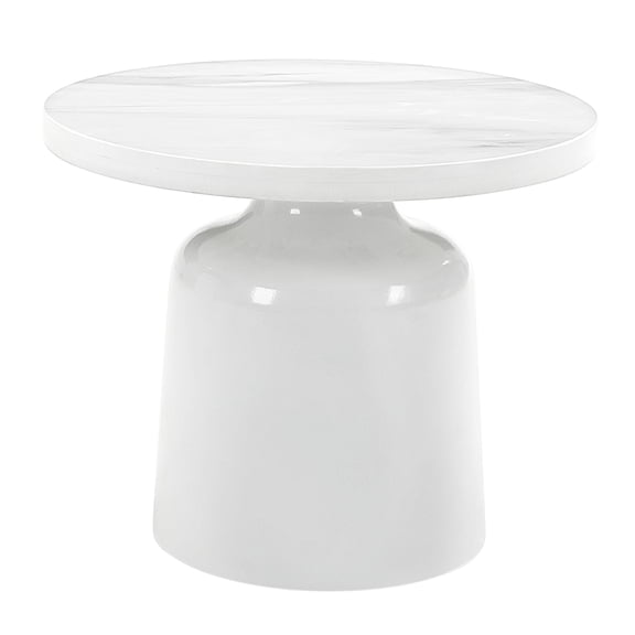 JERFIT Modern White Marble End Table, High Gloss Nightstand with Pedestal Base for Living Room, Bedroom, Office