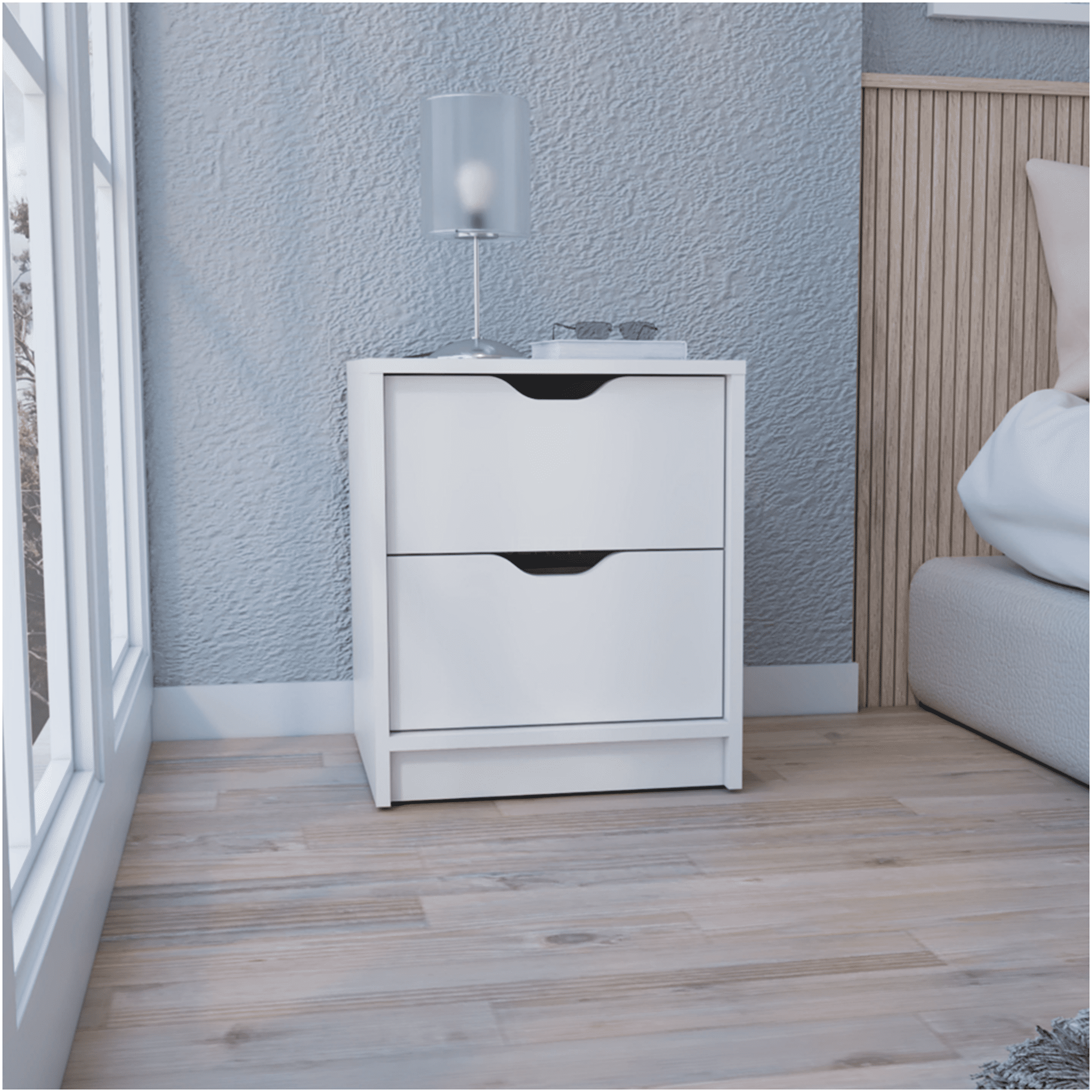 JERFIT Modern White Nightstand with 2 Drawers, Pull-Out Side End Table ...