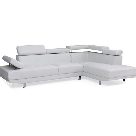 JERFIT Modern White PU Leather Right Chaise Sectional Sofa with Adjustable Headrest and Lumbar Support for Living Room