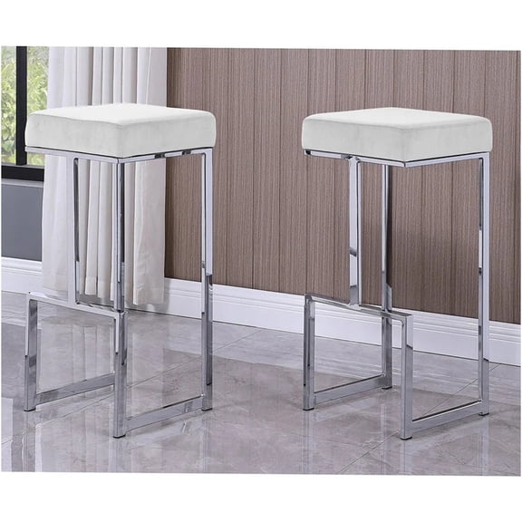JERFIT Modern White Velvet Bar Stools Set of 2, Chrome Base Backless Counter Stools for Kitchen Island, Dining Room, Home Bar