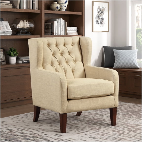JERFIT Modern Wingback Accent Chair with Button Tufting, Plush Beige Upholstery for Living Room, Bedroom, Reading Nook