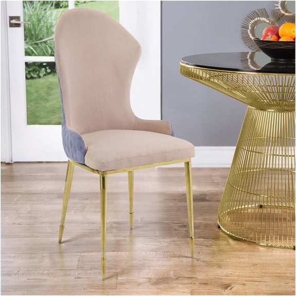 JERFIT Modern Wingback Dining Chairs Set of 2, Upholstered Accent Side Chairs with Sloped Arms, Tan and Gold Finish for Dining Room