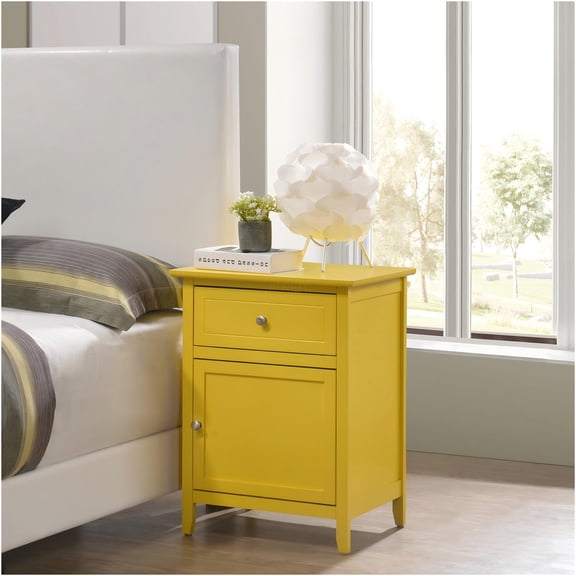 JERFIT Modern Yellow Nightstand with Drawer, Compact Bedside Table for Small Spaces, Particle Board Accent End Table, Fully Assembled