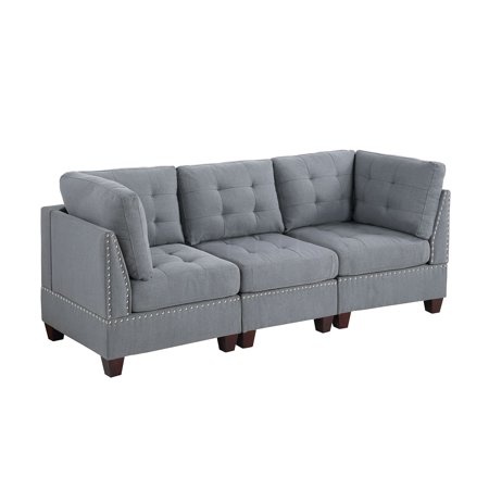 JERFIT Modular 3-Piece Sectional Sofa Set with Corner Chaise, Gray Linen-Like Fabric Upholstery for Living Room, Apartment