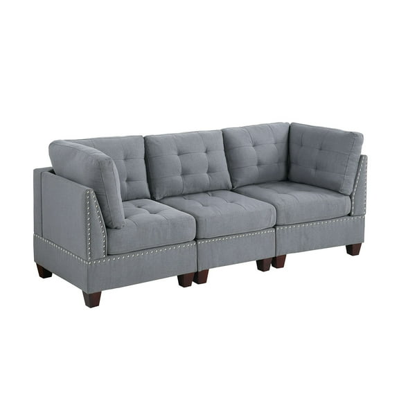 JERFIT Modular 3-Piece Sectional Sofa Set with Corner Chaise, Gray Linen-Like Fabric Upholstery for Living Room, Apartment